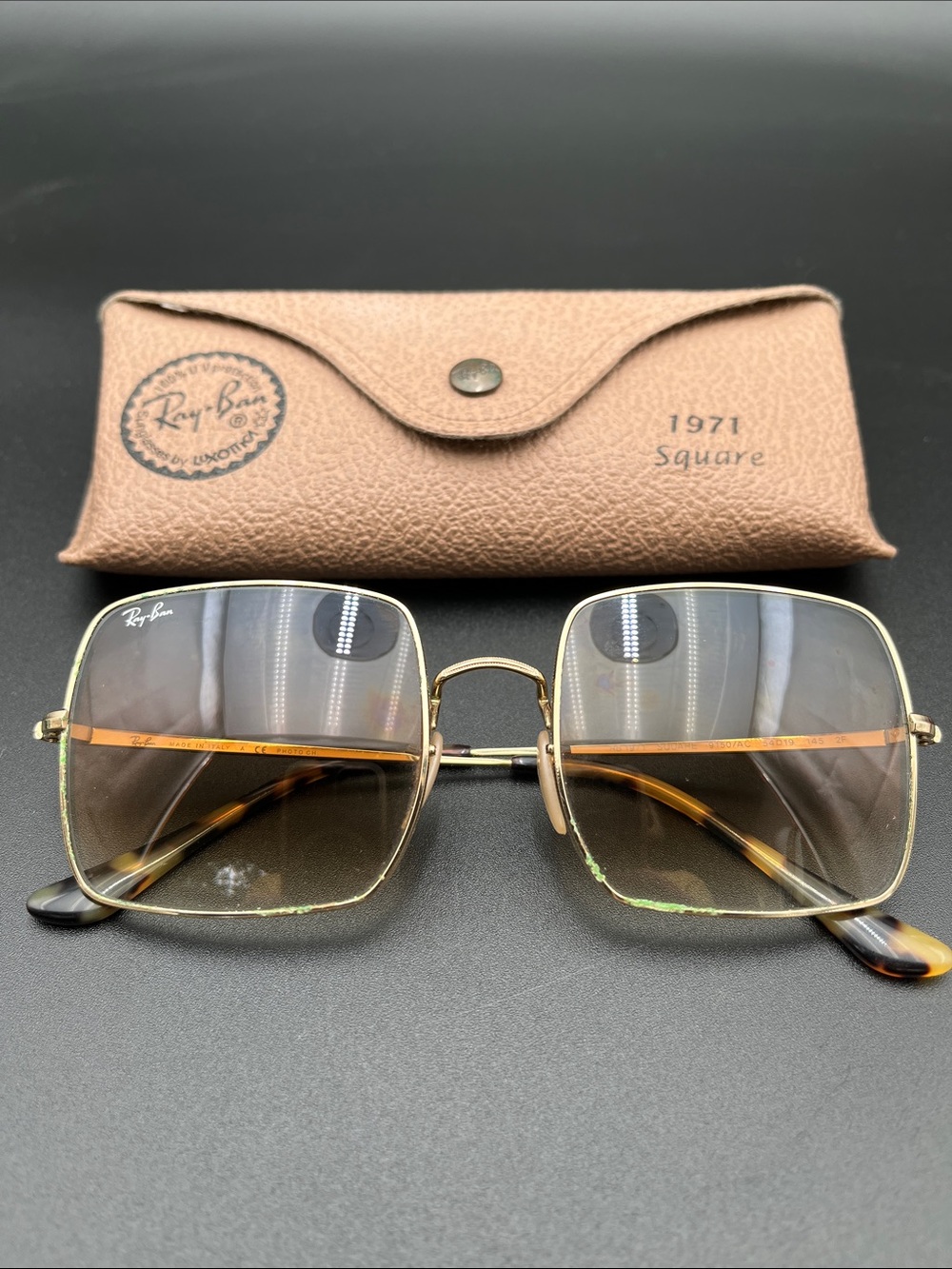 Ray-Ban Gold Square Frame Sunglasses with Brown Gradient Lenses